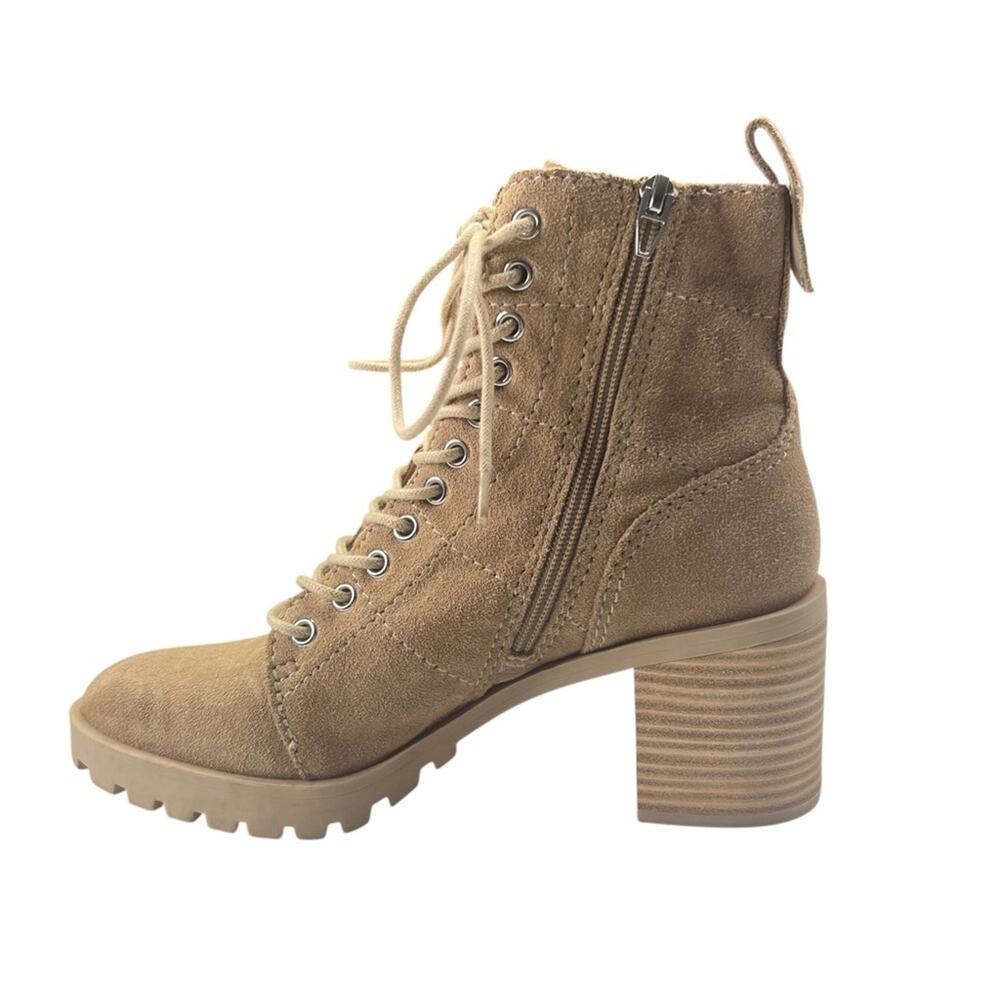 Dolce Vita Suede Leather Lace Up Boots 8 Tan Side Zip Chunky Lug Heel Y2K